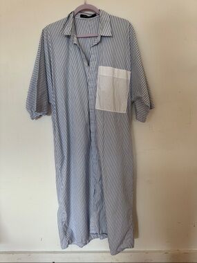 Sofie D'Hoore Blue and White Striped Shirt Dress